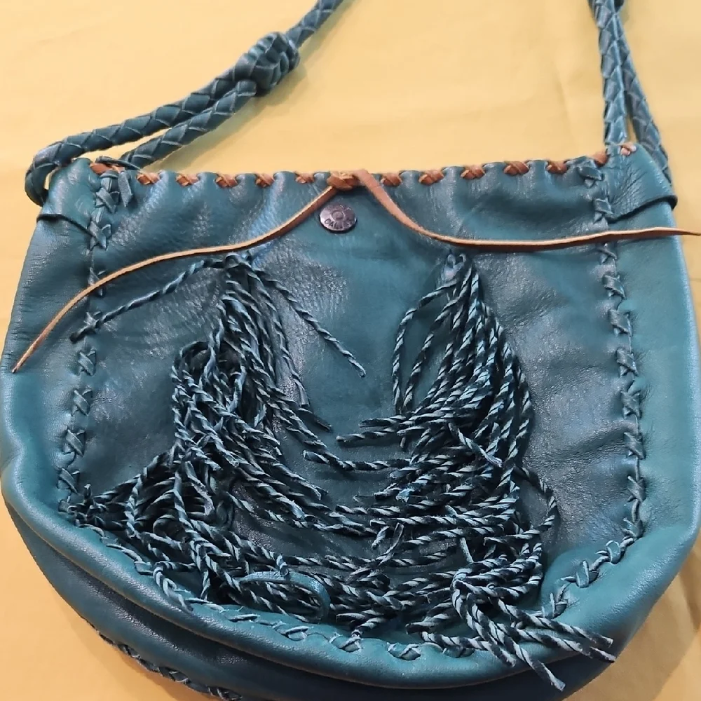Handmade Leather Crossbody Purse- Boho Fringe & Braid Design - Forest Green